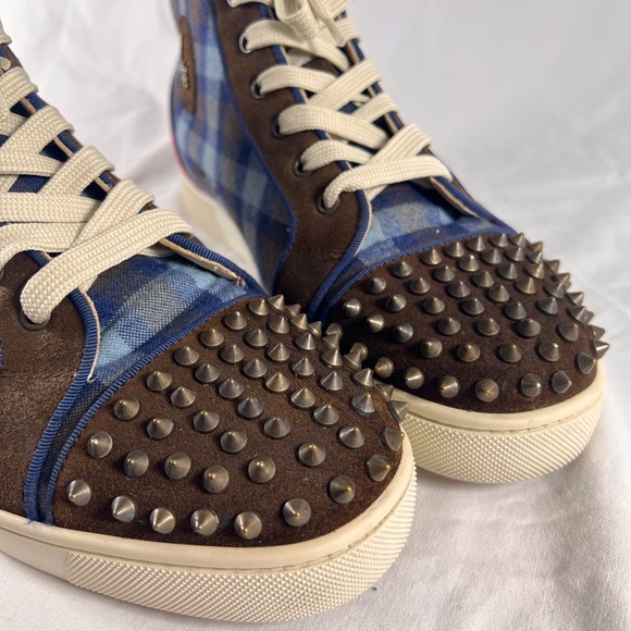 CHRISTIAN LOUBOUTIN Multicolor Blue Spikes Flat Crosta High Top Sneakers 43-10US - Picture 8 of 17